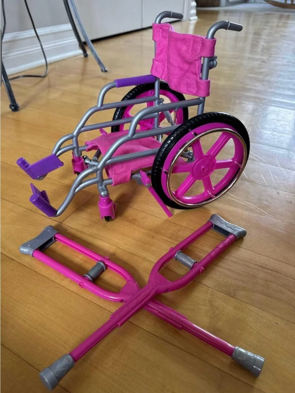 18 inch doll Pink Kids Wheelchair & Crutches Toy Set